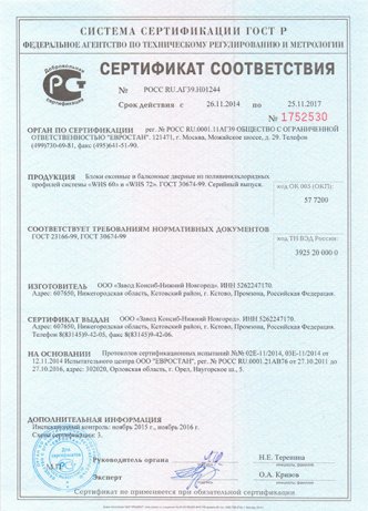 Сертификат соответствия Интерьер